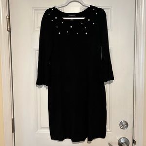 Black Sweater Dress with Pearls and Gems Detail